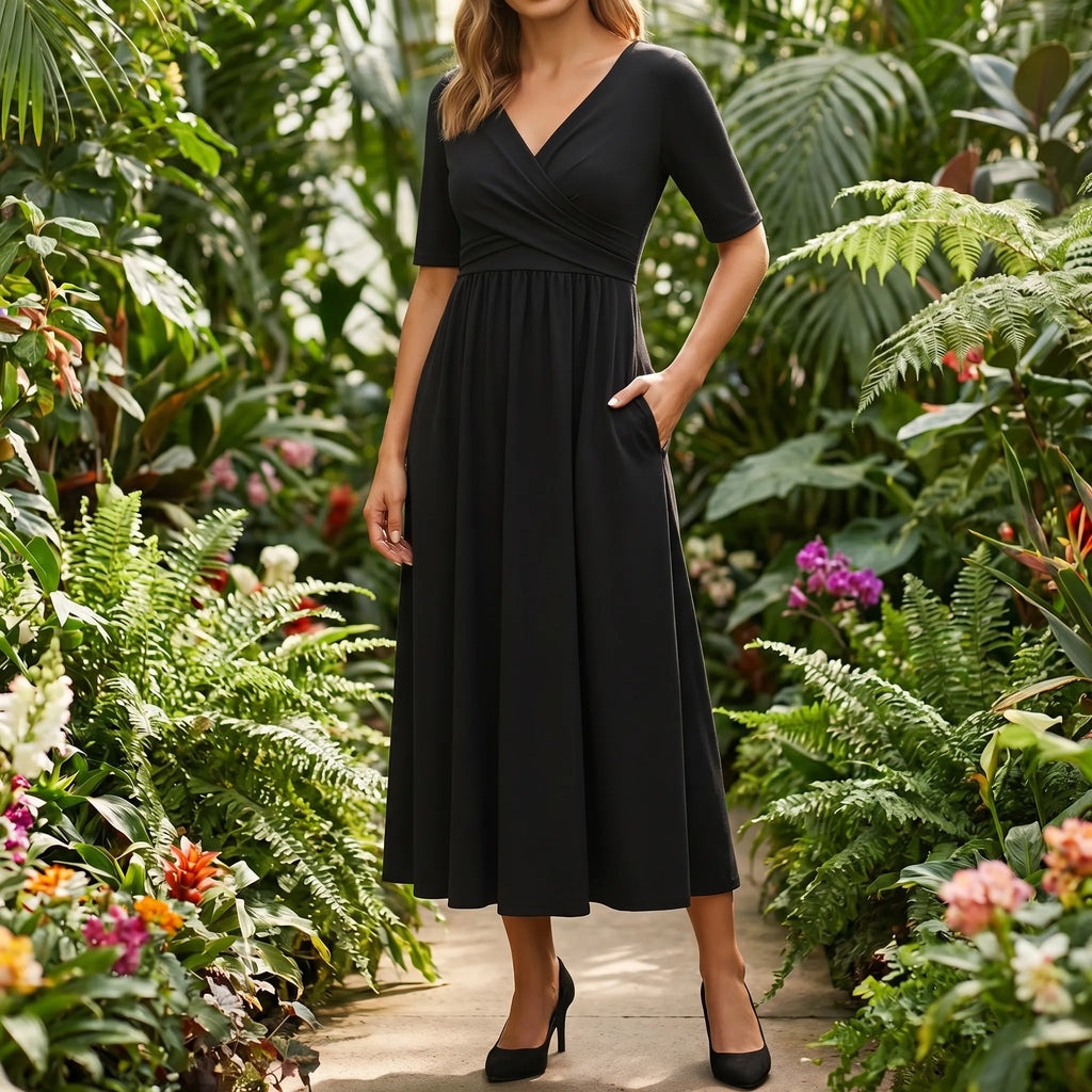 Short Sleeve Wrap Midi Dress