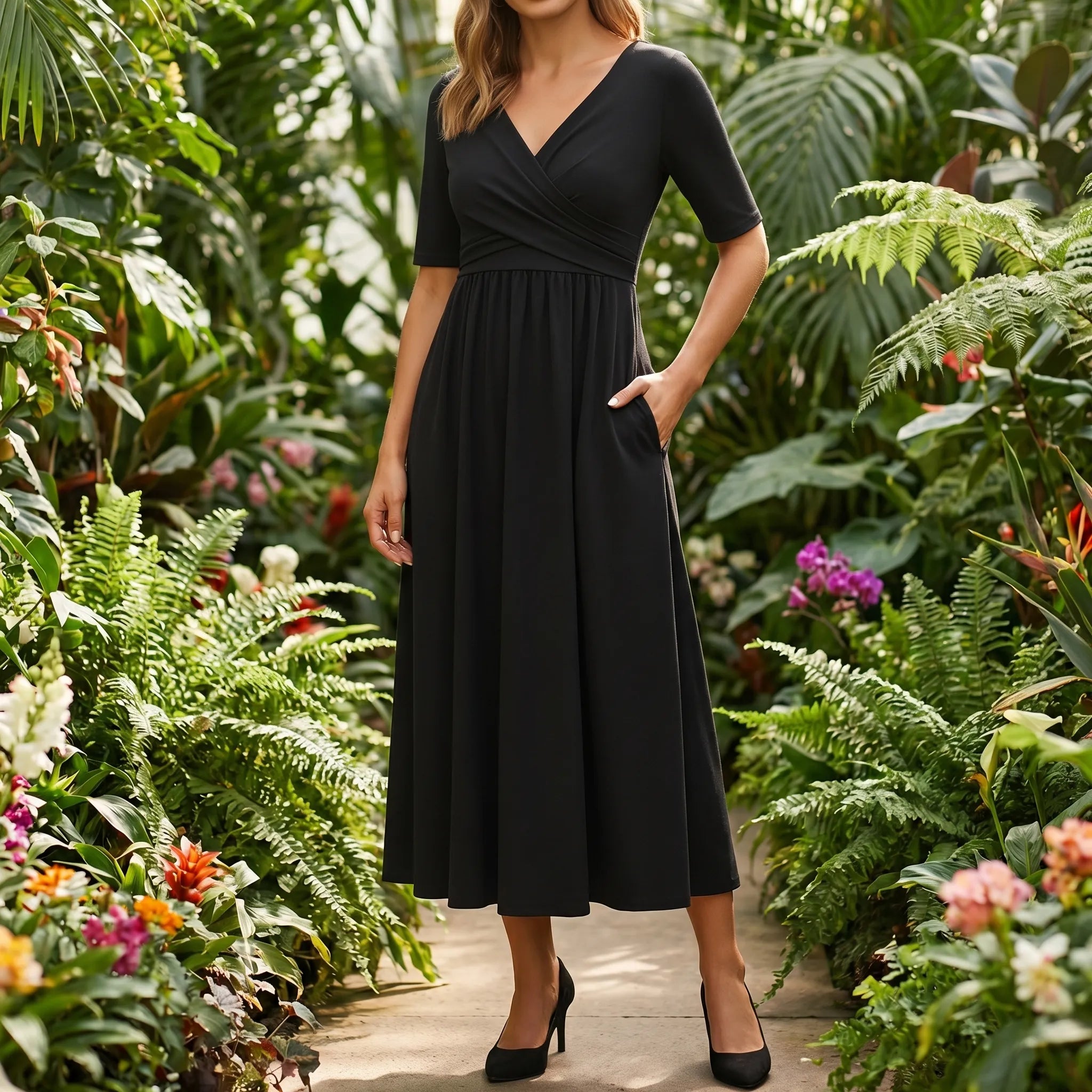 Short Sleeve Wrap Midi Dress