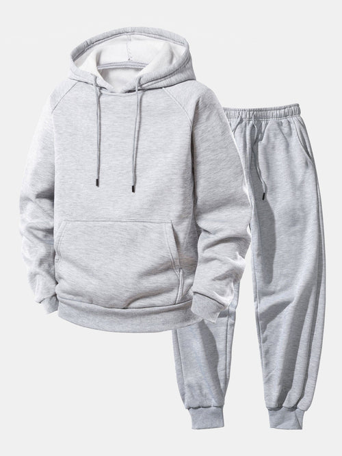 Men's Drawstring Hood Raglan Tracksuit with Joggers - Gray