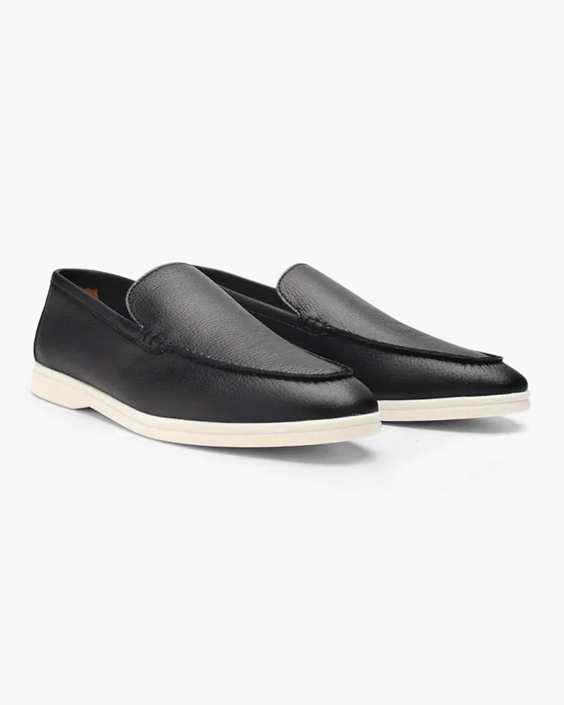 Men's Textured Leather Loafers - Black