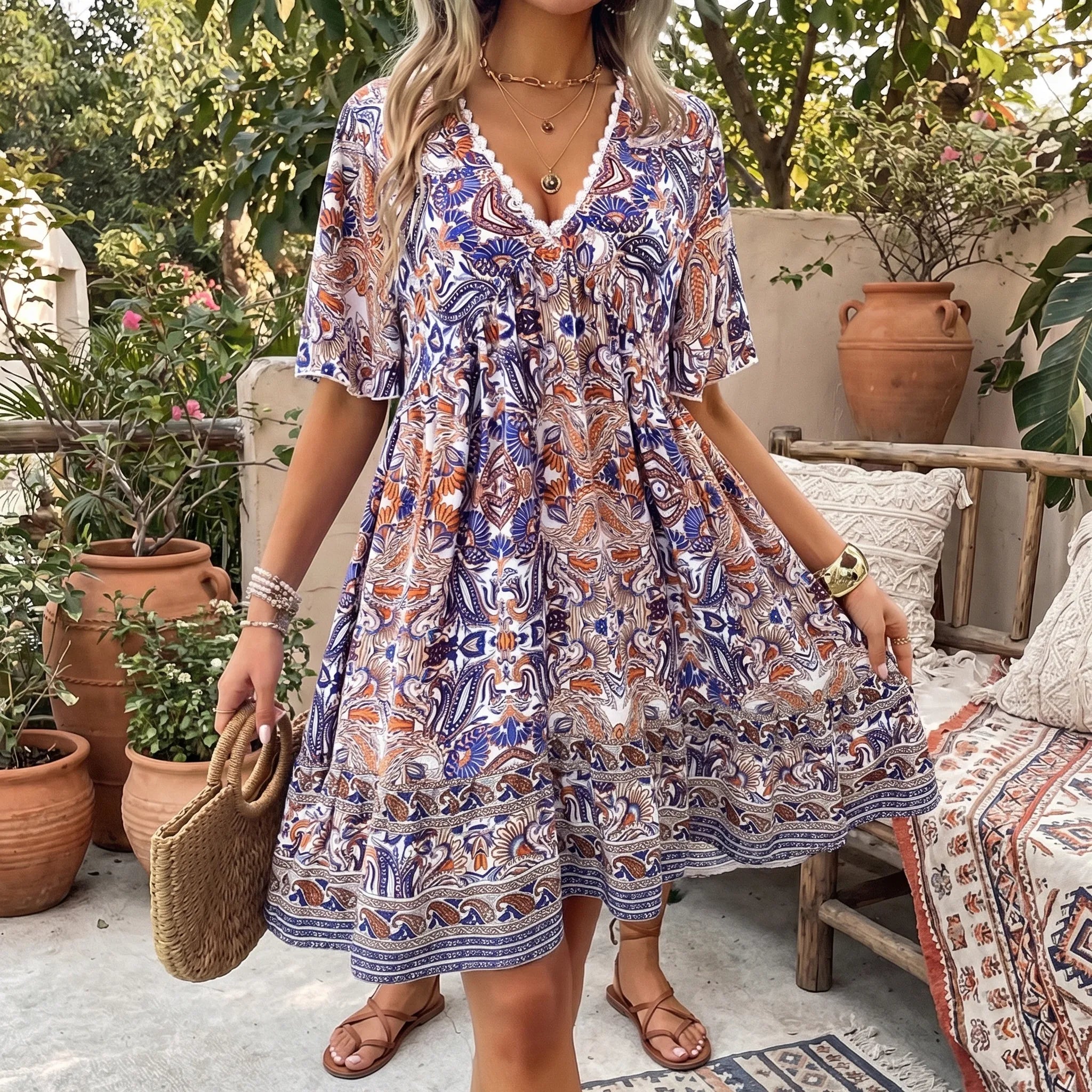 Boho Paisley Mini Dress
