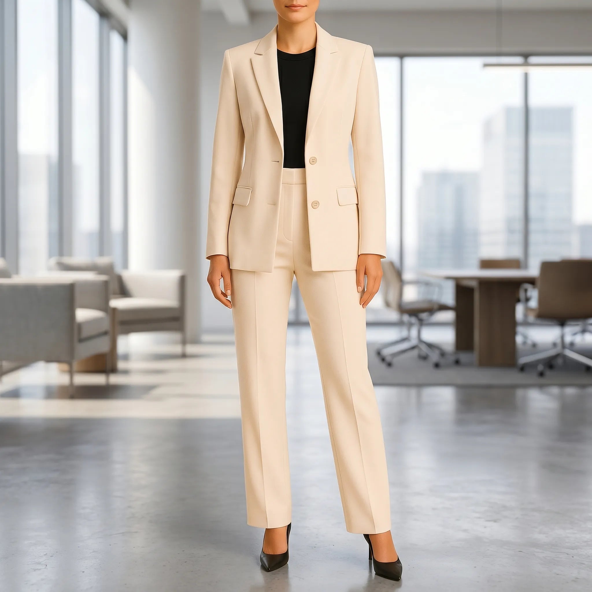 Women's Tailored Blazer and Pleated Pants 2 Piece Suit Set