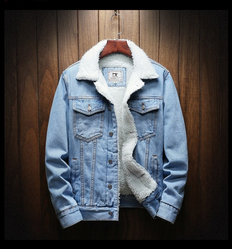 Men's Fur-Lined Button-Front Denim Jacket