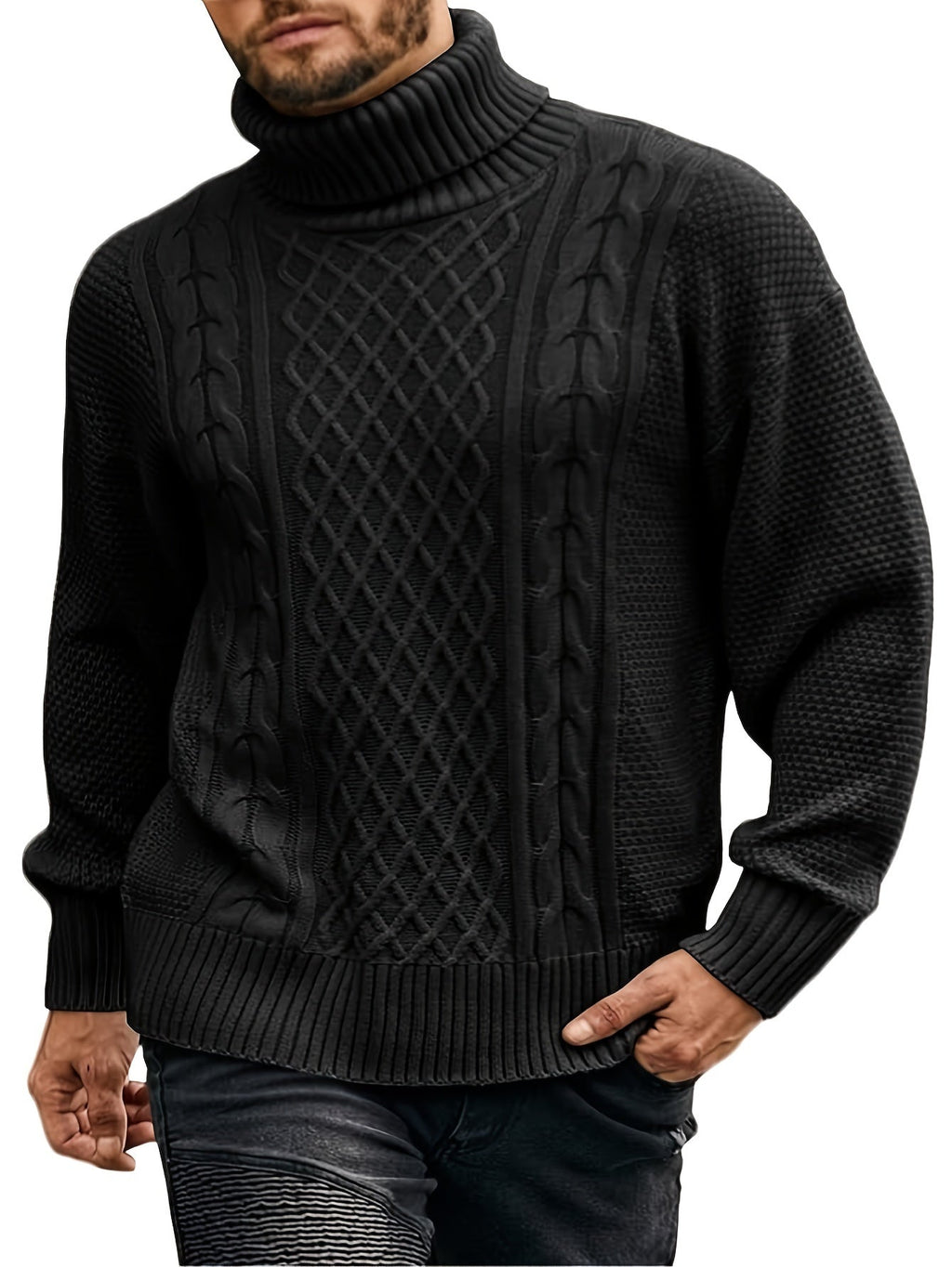 Women's Classic Cable-Knit Turtleneck Sweater in Plus Sizes