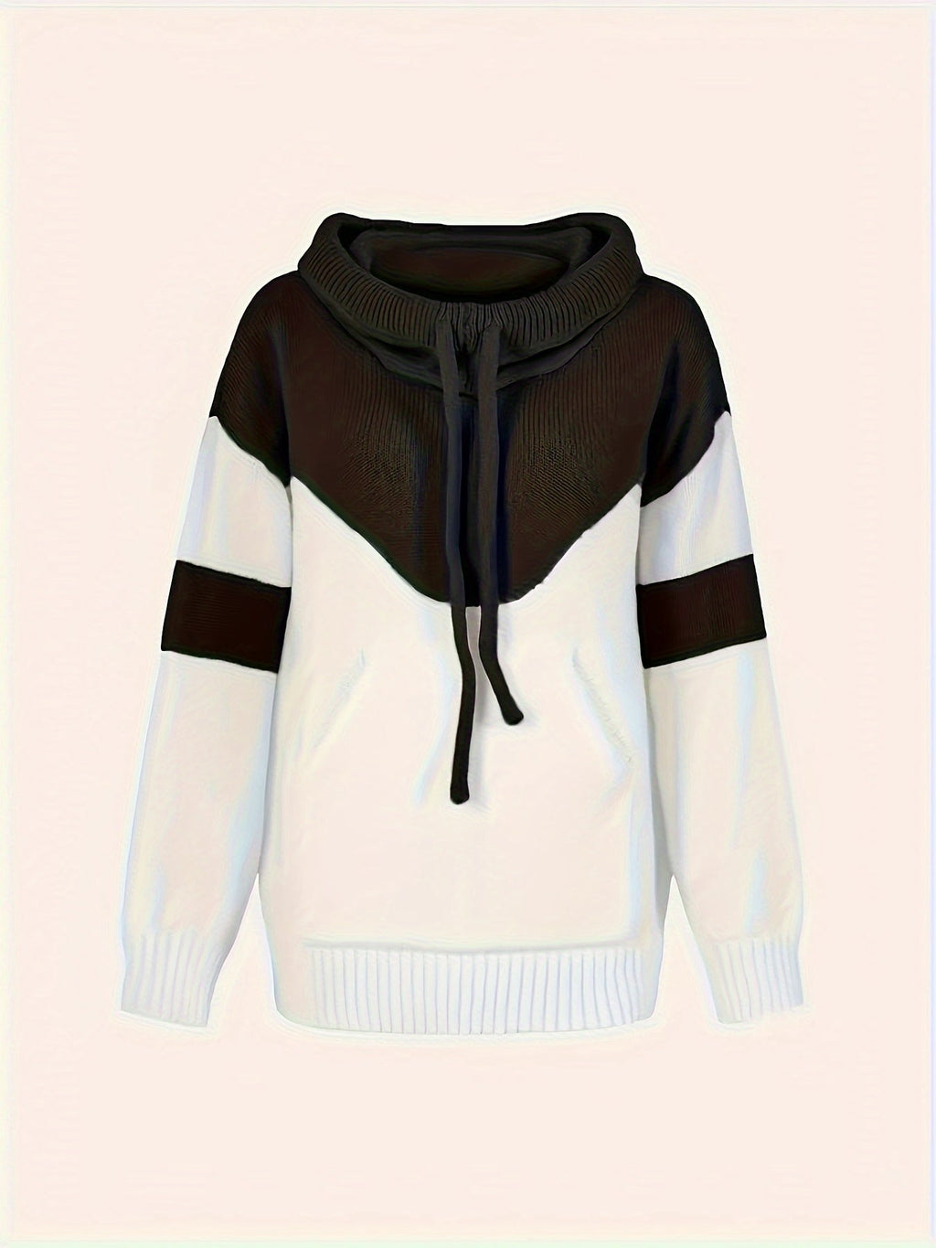 Women's Two-Tone Color-Block Drawstring Hooded Pullover