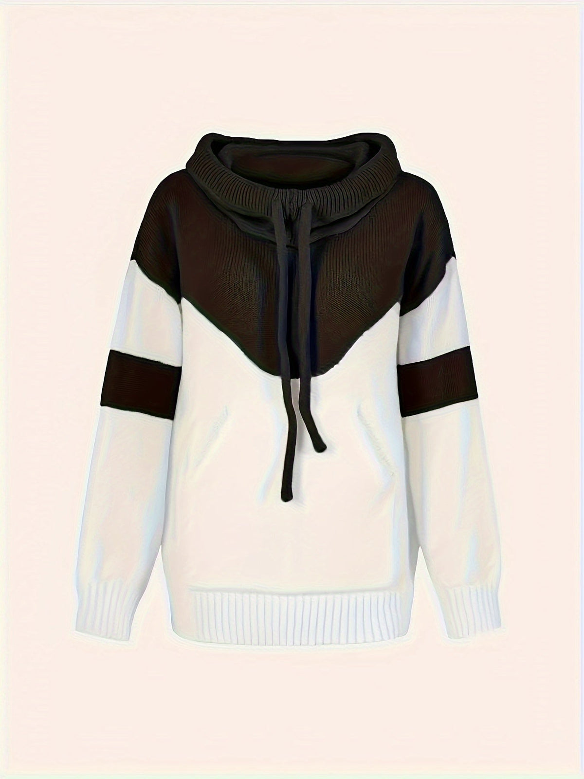 Women's Two-Tone Color-Block Drawstring Hooded Pullover