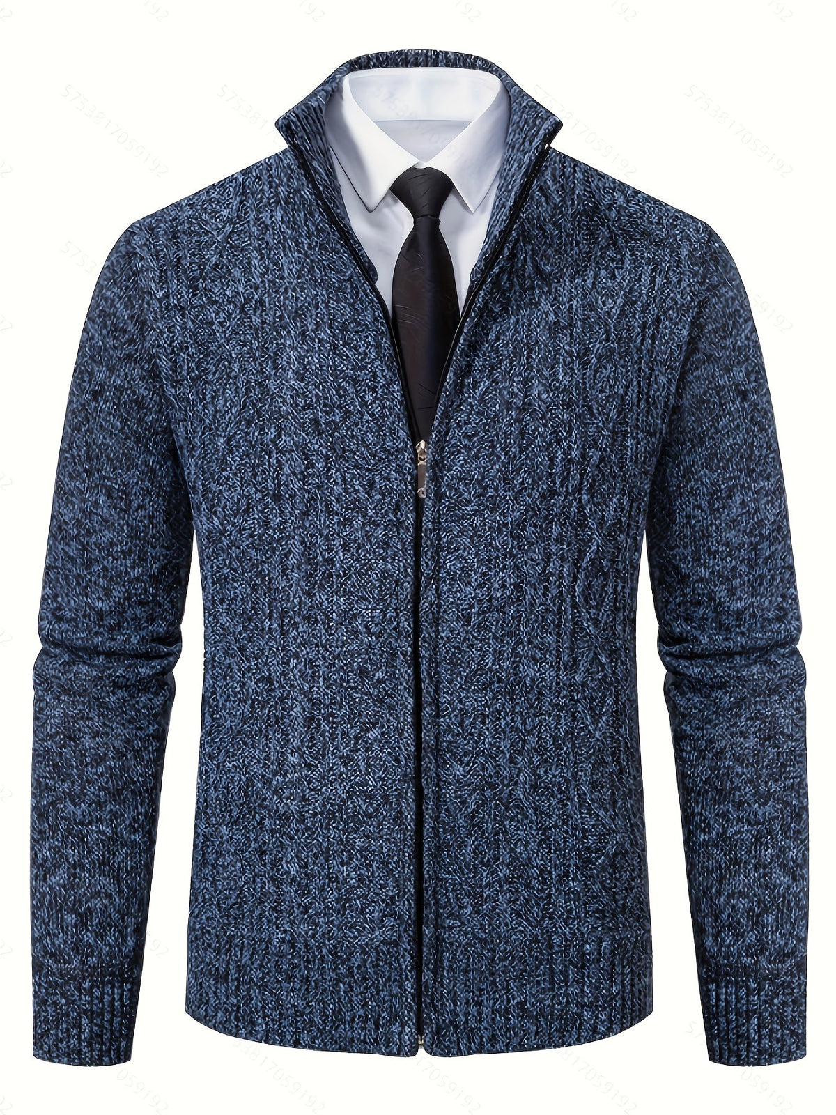 Men's Cable-Knit Stand Collar Full-Zip Cardigan