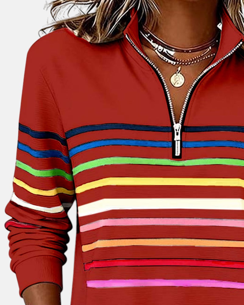 Women's Striped Half-Zip Sweatshirt