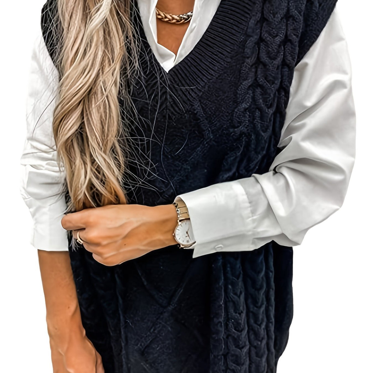 Women's Cable-Knit V-Neck Sweater Vest
