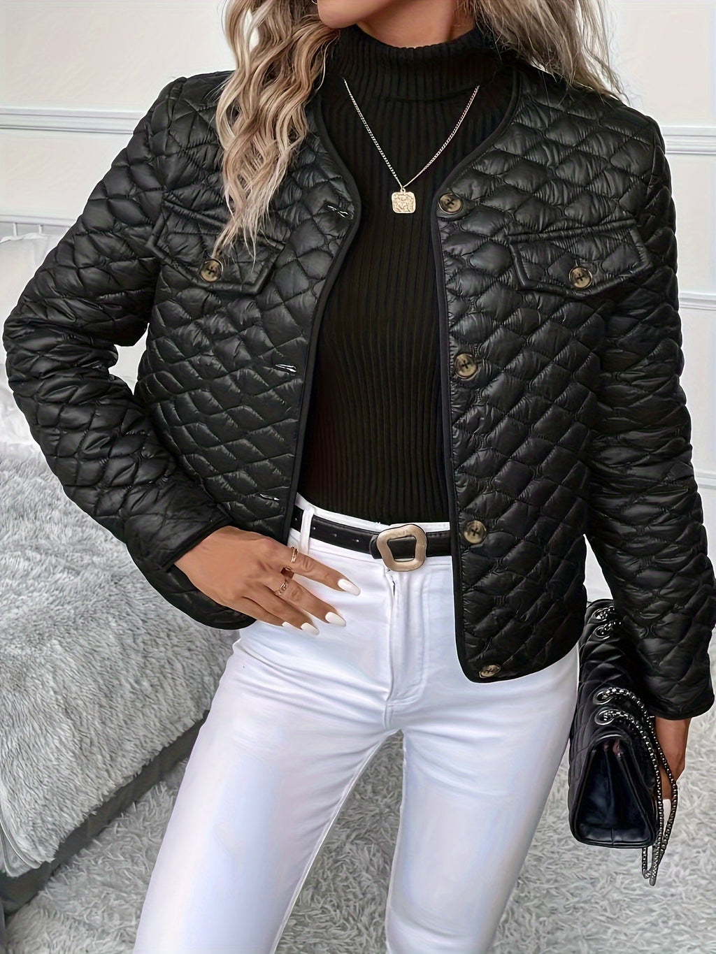 Women's Lightweight Quilted Diamond-Stitch Jacket