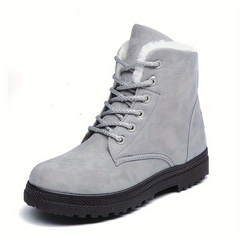 Women's Plush-Lined Lace-Up Winter Ankle Boots - Gray