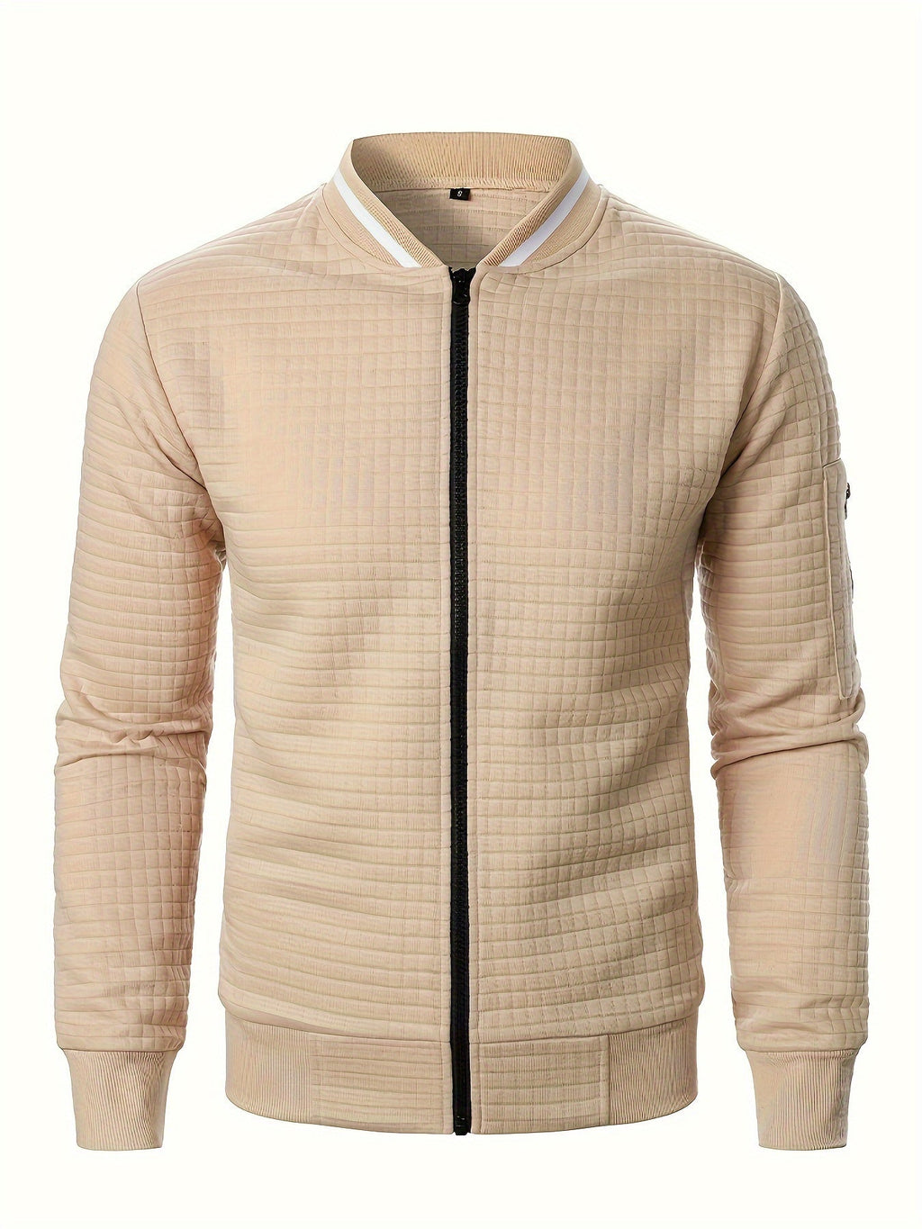 Men's Textured Zip-Up Bomber Jacket - Black