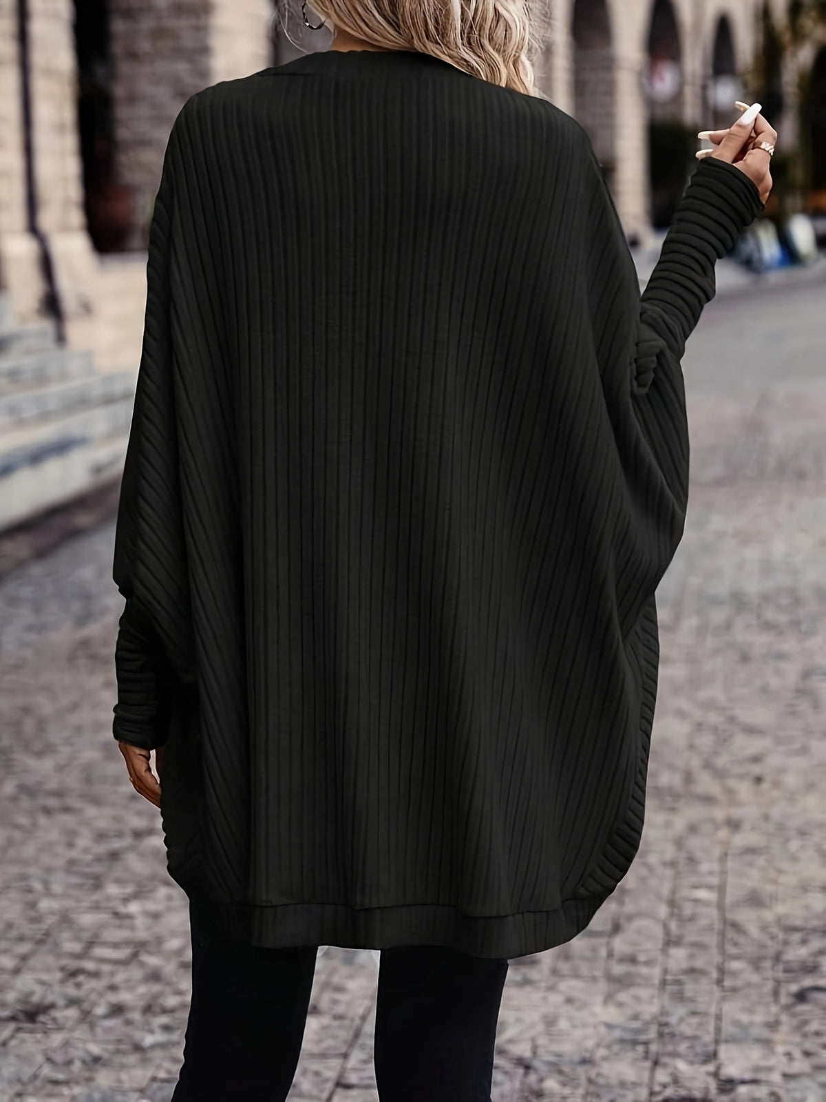 Women's Draped Open-Front Ribbed Cardigan