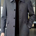 Men's Refined Single-Breasted Overcoat with Side Pockets - Dark Gray