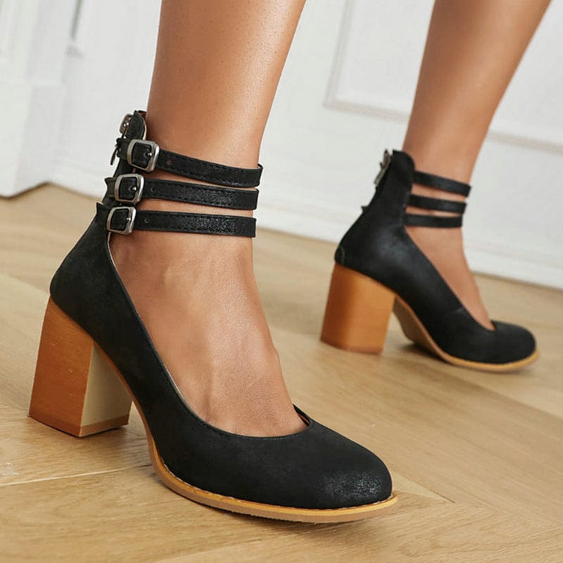 Women's Triple Buckle Block Heel Ankle Boots