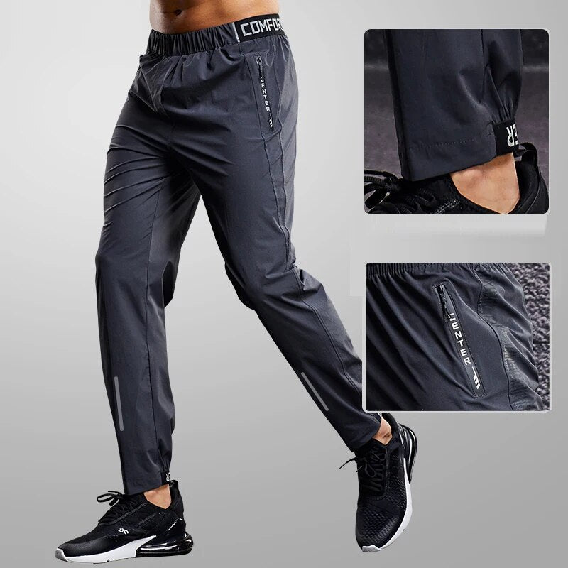 Men's Quick-Dry Tapered Jogger Pants with Zip Pockets - Gray