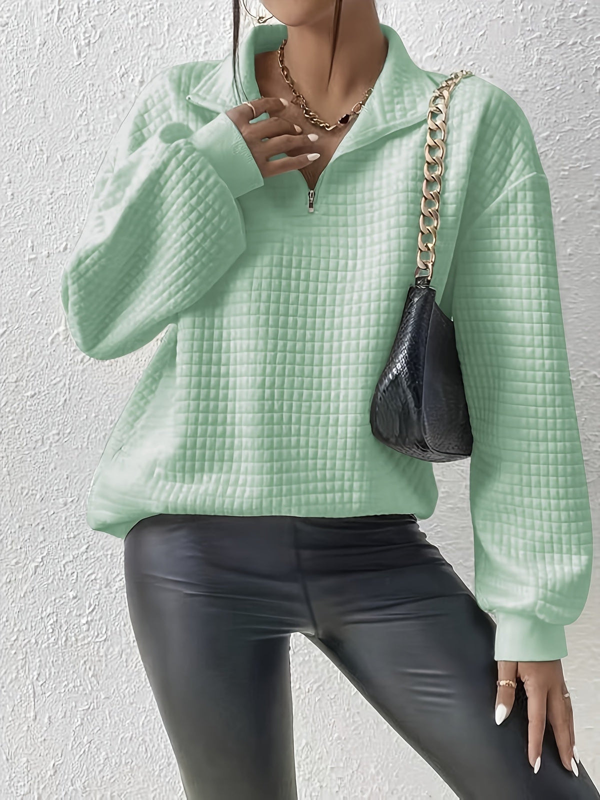Women's Half-Zip Stand Collar Textured Knit Pullover