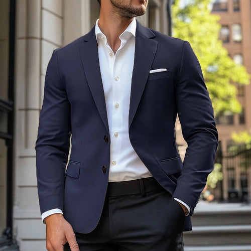 Men's Casual Standard Fit Single-Breasted Jacket - Navy Blue