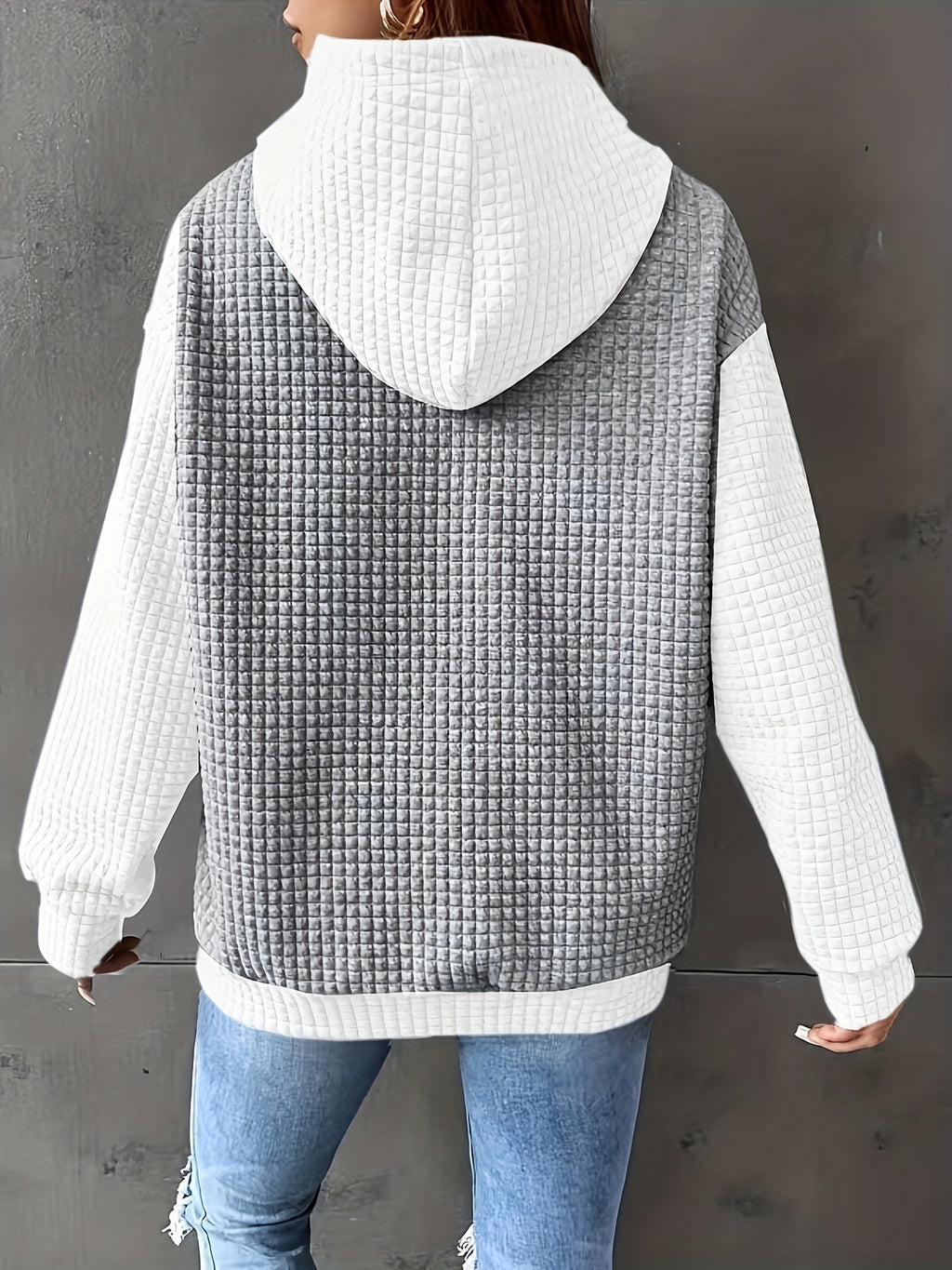 Women's Waffle Texture Two-Tone Hoodie