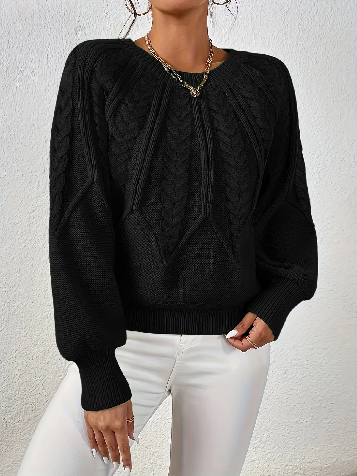 Women's Cable-Knit Lantern Sleeve Sweater