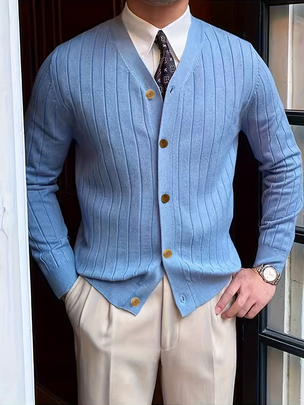 Men's Ribbed Button-Up Cardigan Sweater