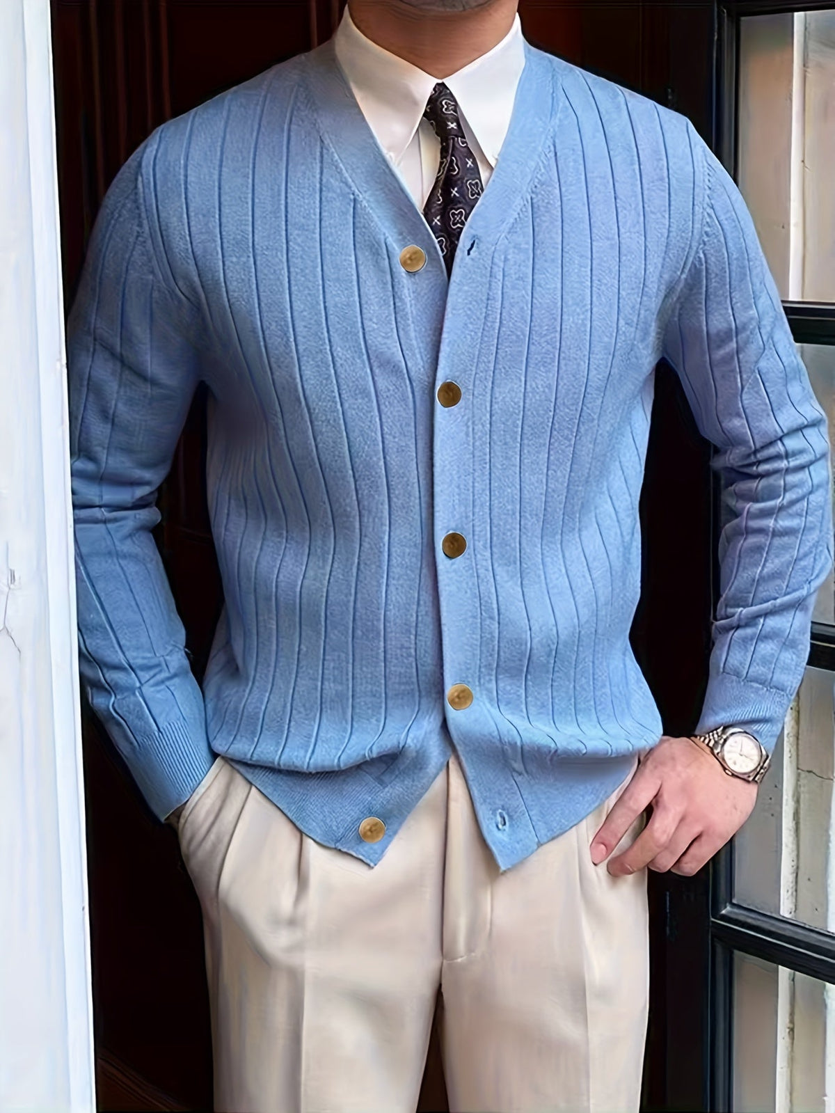 Men's Ribbed Button-Up Cardigan Sweater
