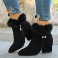 Women's Plush-Trim Pointed-Toe Ankle Boots - Black