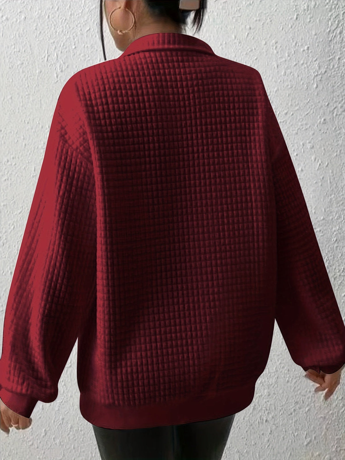 Women's Half-Zip Stand Collar Textured Knit Pullover