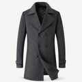 Men's Double-Breasted Tweed Overcoat with Wide Lapels - Dark Gray
