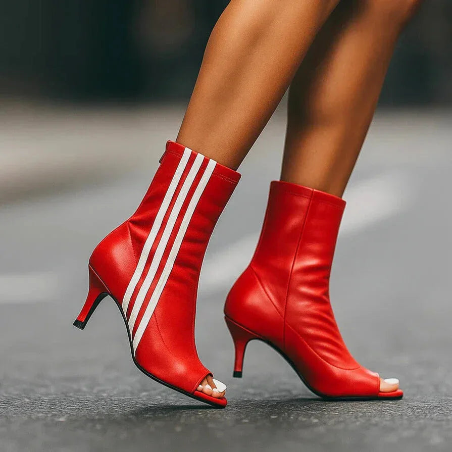 Women's Open Toe Striped Ankle Boots