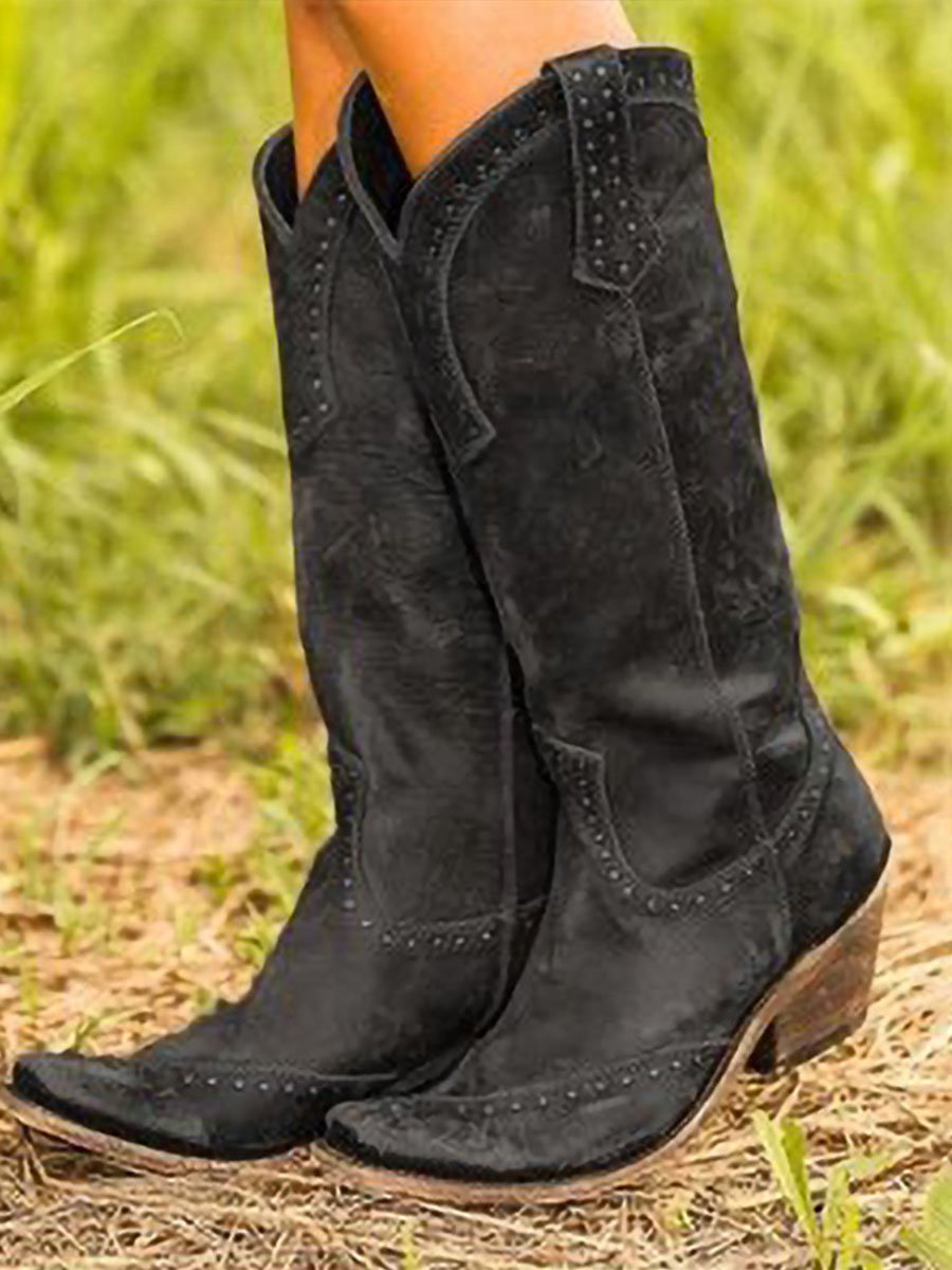 Women's Studded Knee High Cowboy Boots