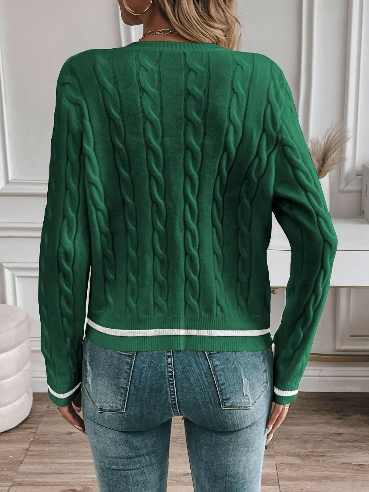 Women's Cable-Knit Cardigan with Gold-Tone Buttons