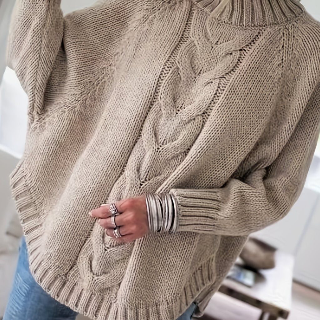 Women's Cable-Knit High Neck Relaxed Sweater