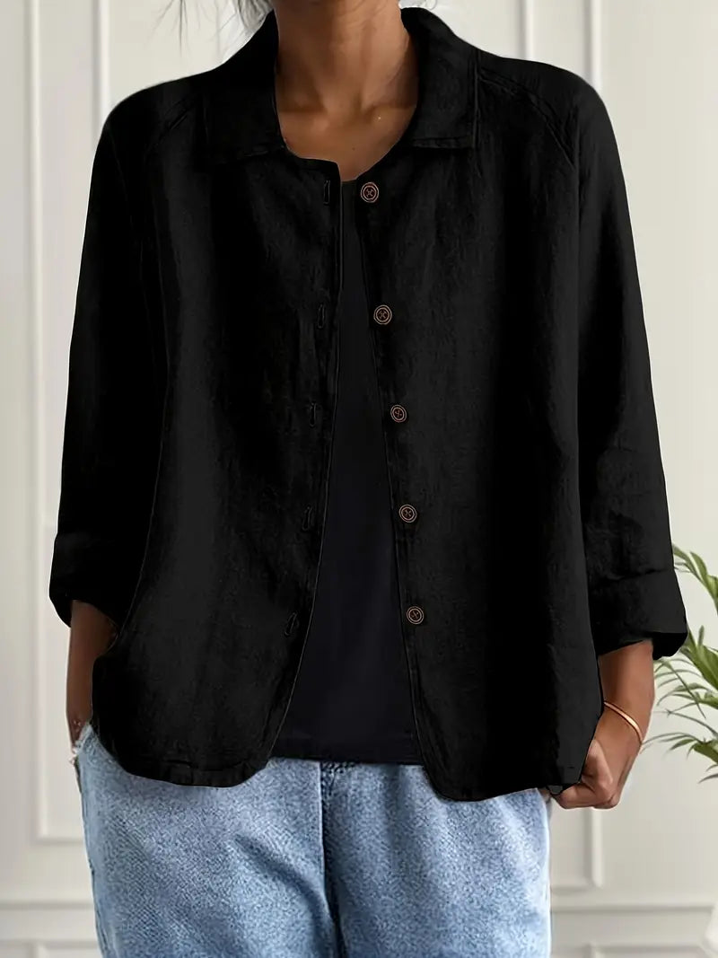 Women's Lightweight Button Front Jacket - Black