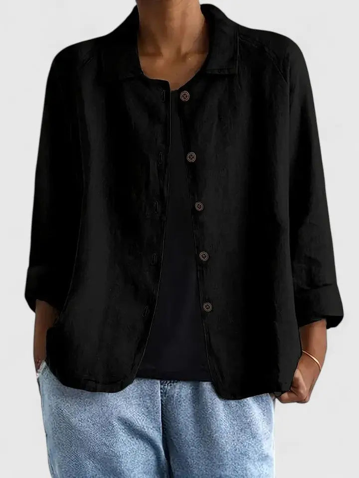 Women's Button-Down Cotton Shirt Jacket - Black