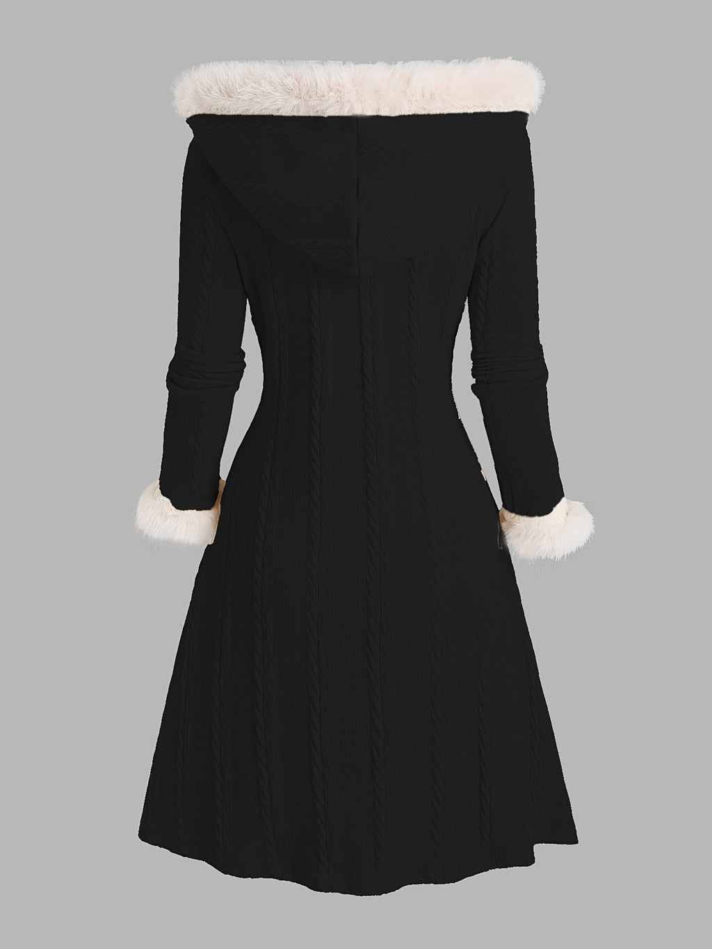 Women's Fur-Trimmed Hood Toggle Longline Coat