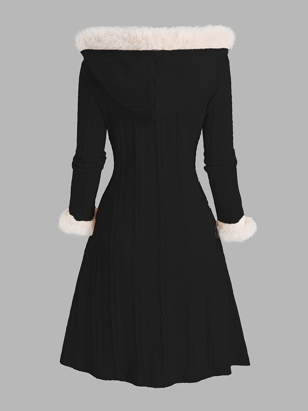 Women's Fur-Trimmed Hood Toggle Longline Coat
