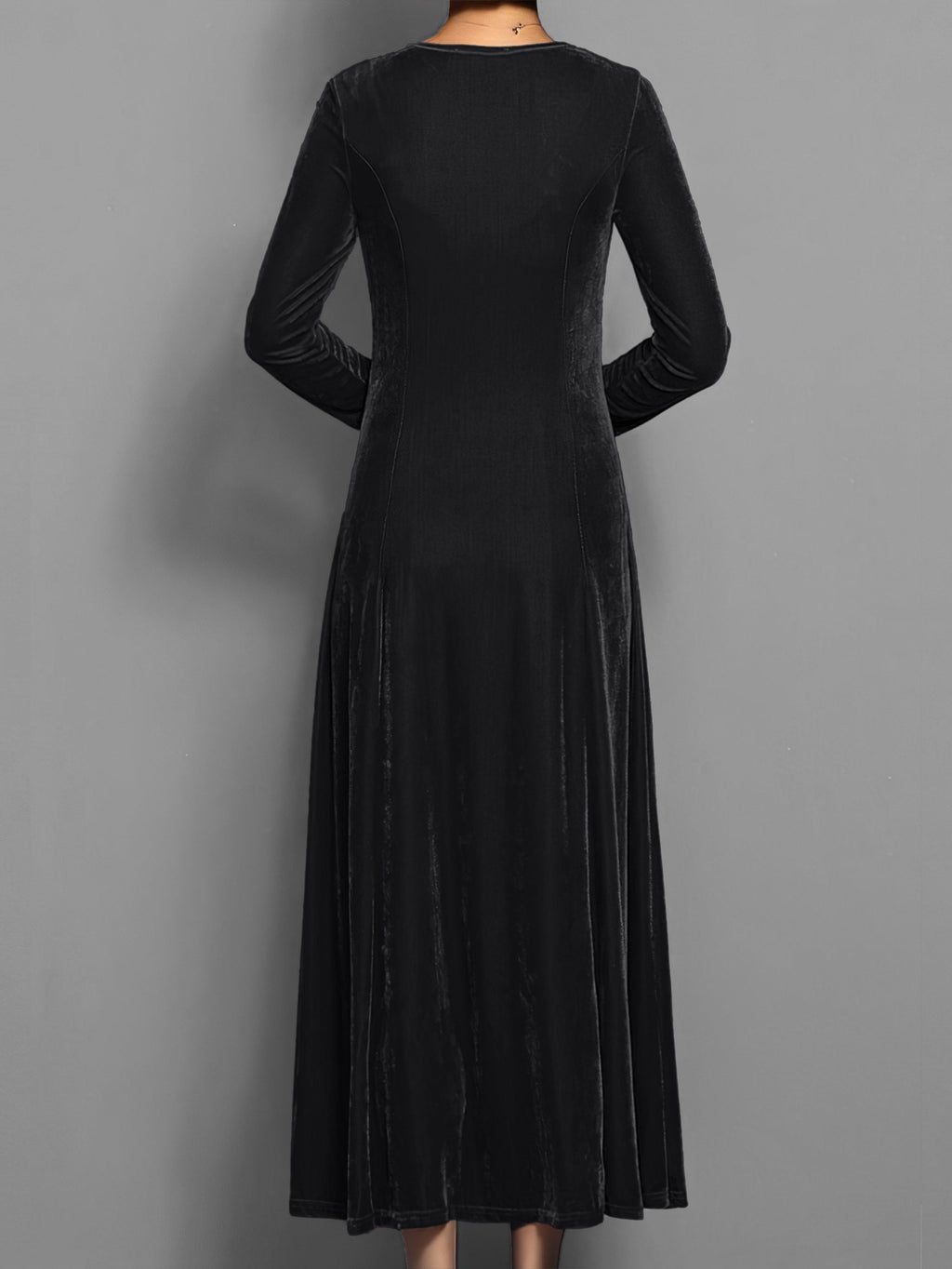 Women's Velvet Maxi Dress Long-Sleeve Fit-and-Flare Gown for Formal Events