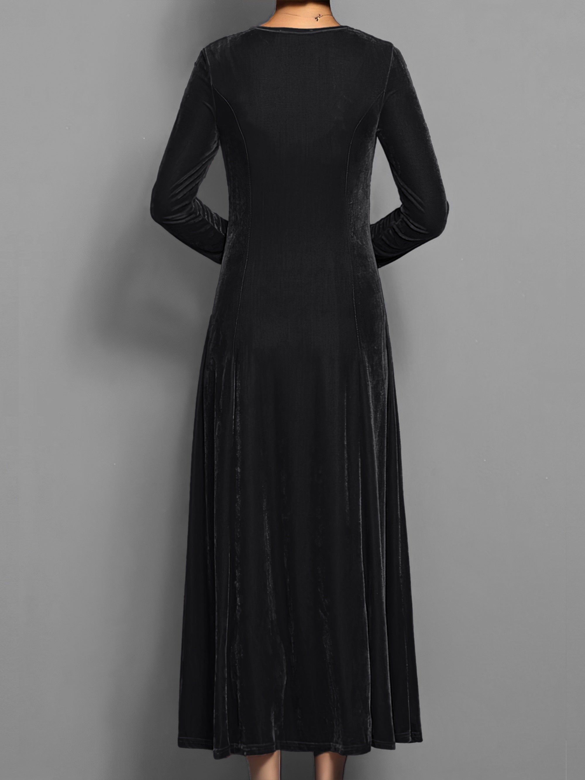 Women's Velvet Maxi Dress Long-Sleeve Fit-and-Flare Gown for Formal Events
