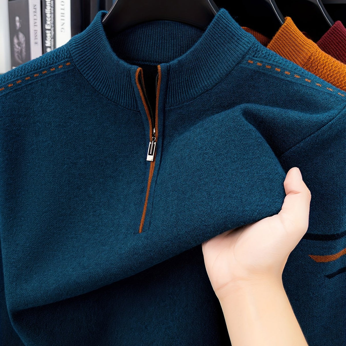 Men's Classic Half-Zip Knit Layering Pullover - Blue