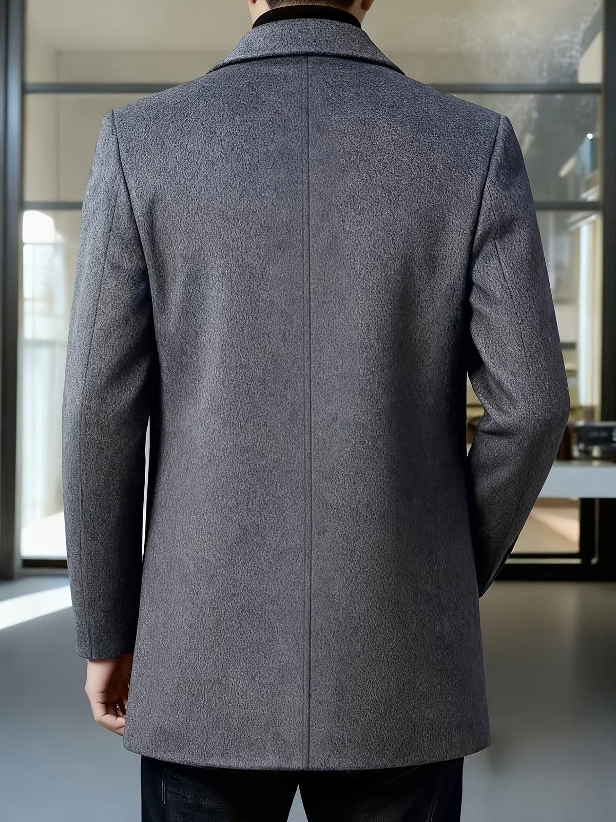 Men's Refined Single-Breasted Overcoat with Side Pockets - Deep Sky Blue