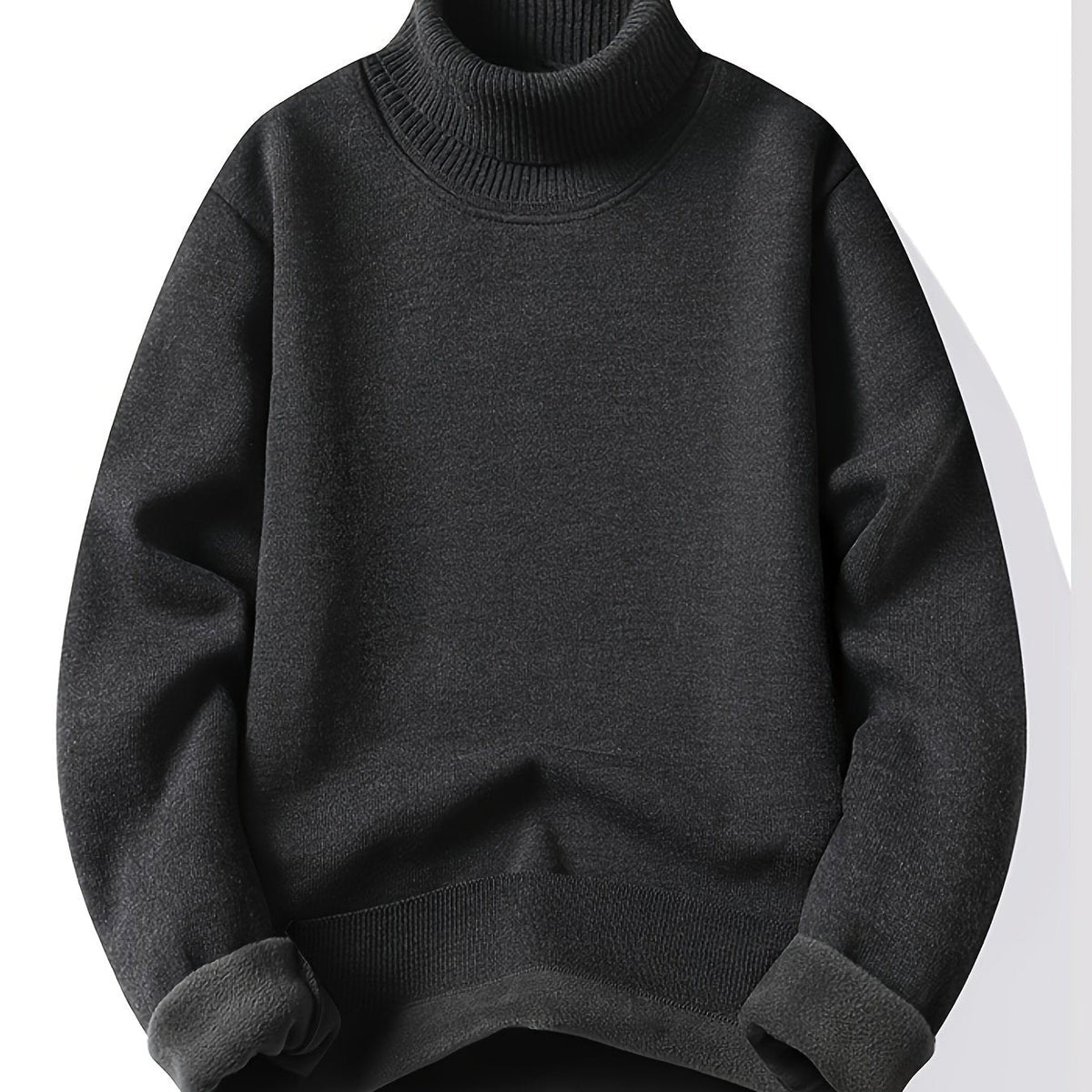 Men's Lined Roll Neck Pullover Sweater - Black