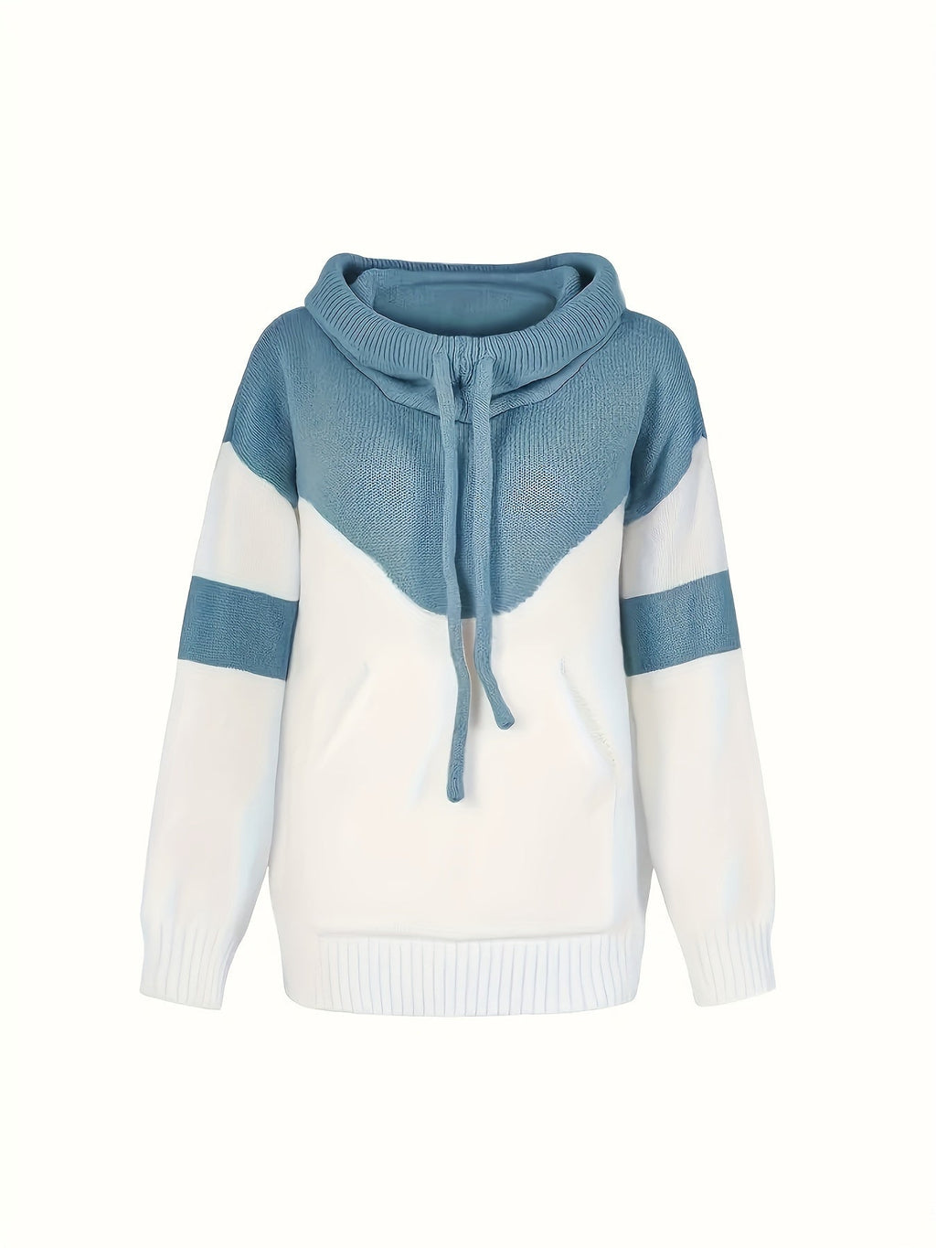 Women's Two-Tone Color-Block Drawstring Hooded Pullover