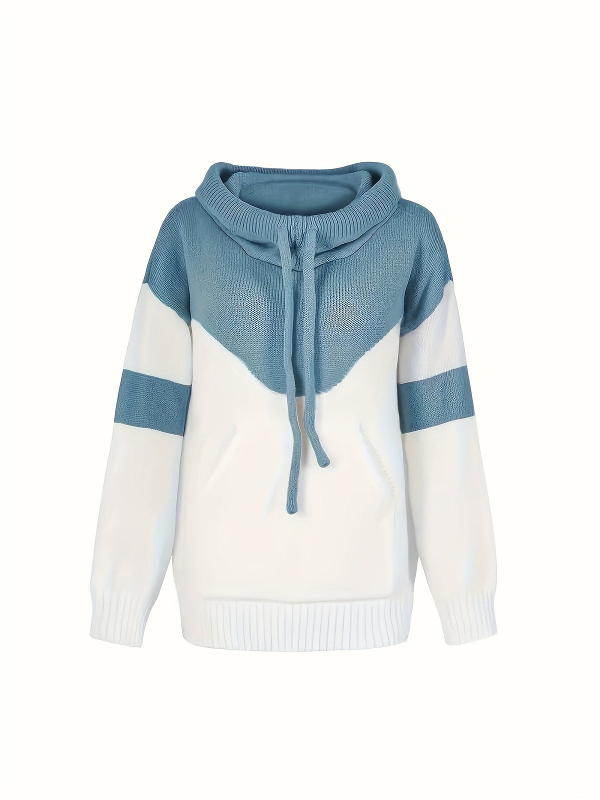 Women's Two-Tone Color-Block Drawstring Hooded Pullover