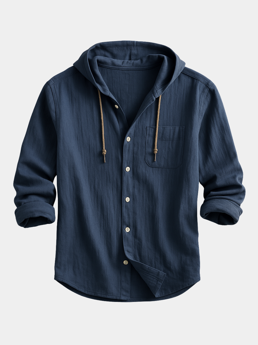 Men's Hooded Button-Front Lightweight Overshirt