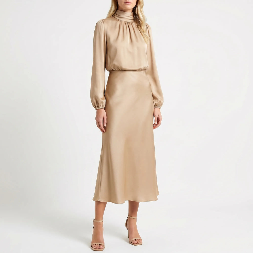Long Sleeve High Neck Midi Dress