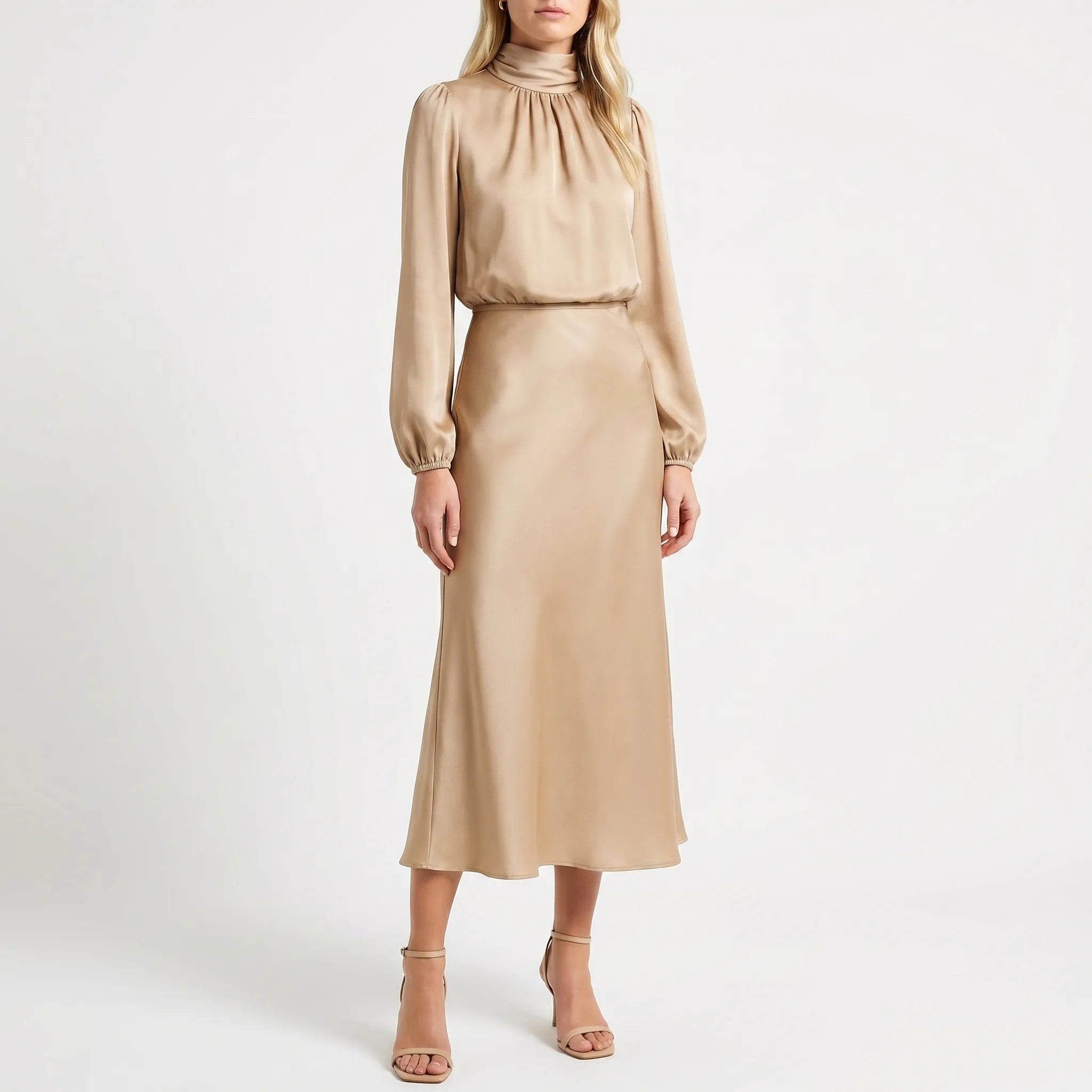 Long Sleeve High Neck Midi Dress