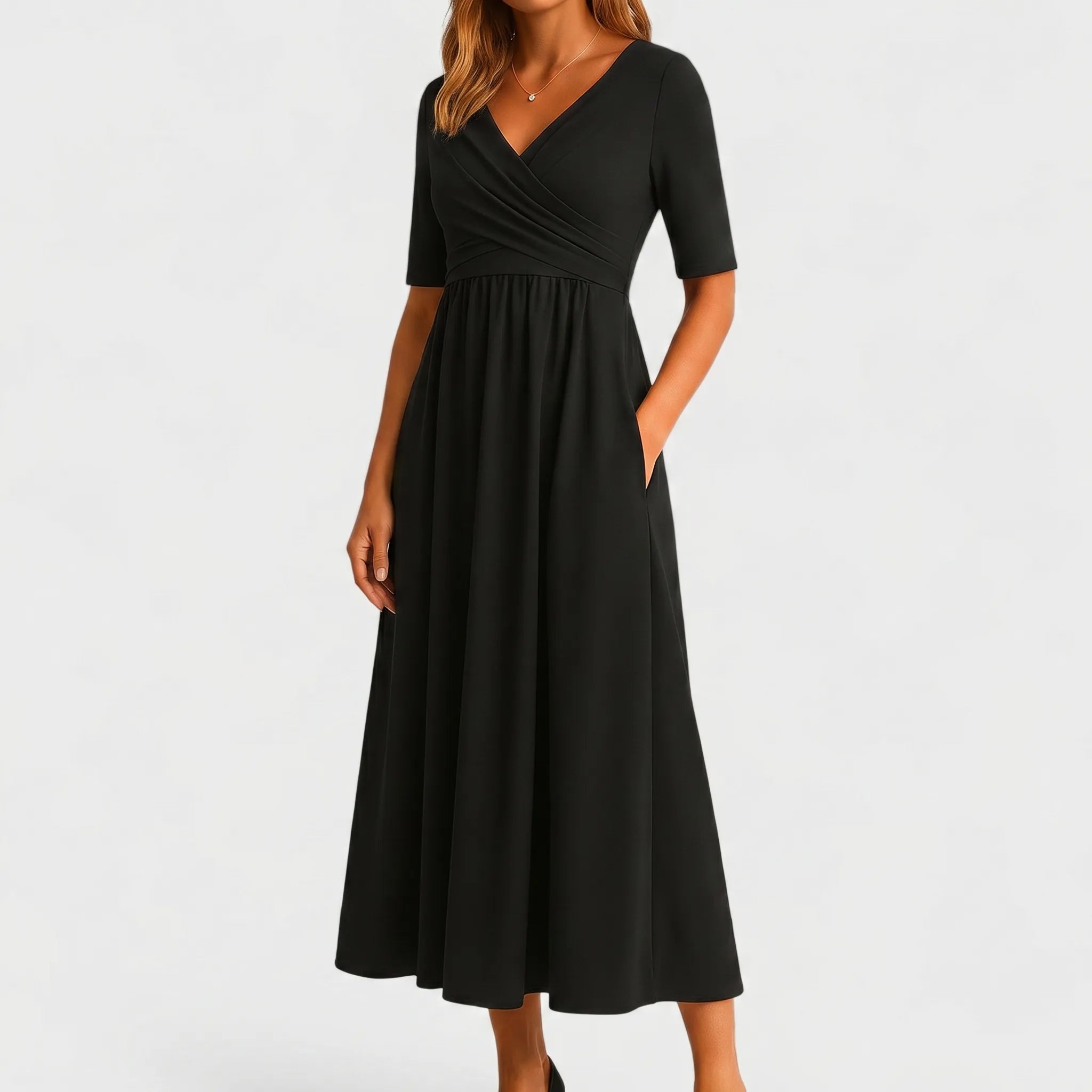 Short Sleeve Wrap Midi Dress