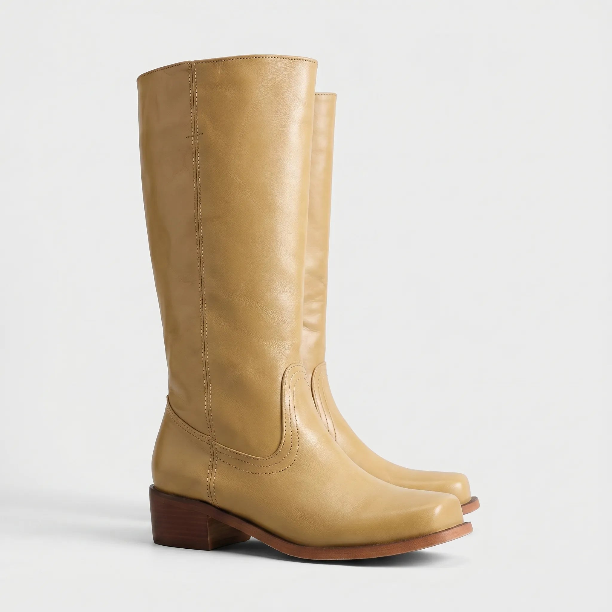 Square Toe Leather Knee High Boots