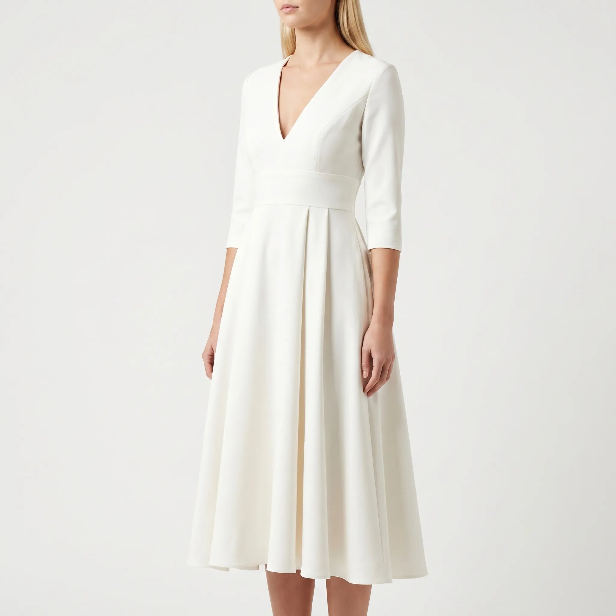 Flared V-Neck Midi Dress